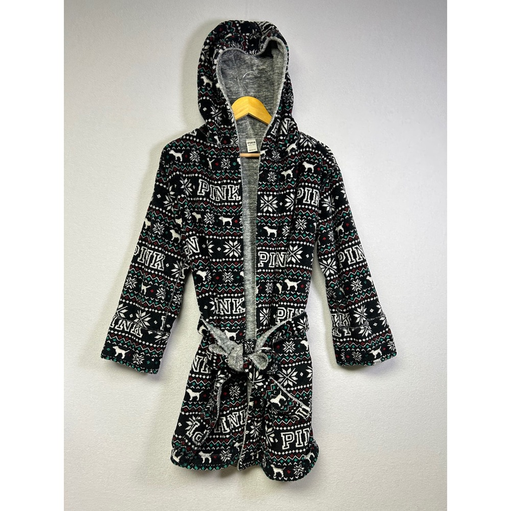 PINK Victoria's‎ Secret Sleepwear Fleece Hooded Robe XS Fair Isle Print Cozy